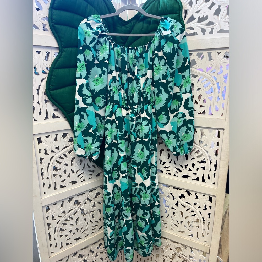 NWT Tria Green and white floral maxi dress. Size S.
